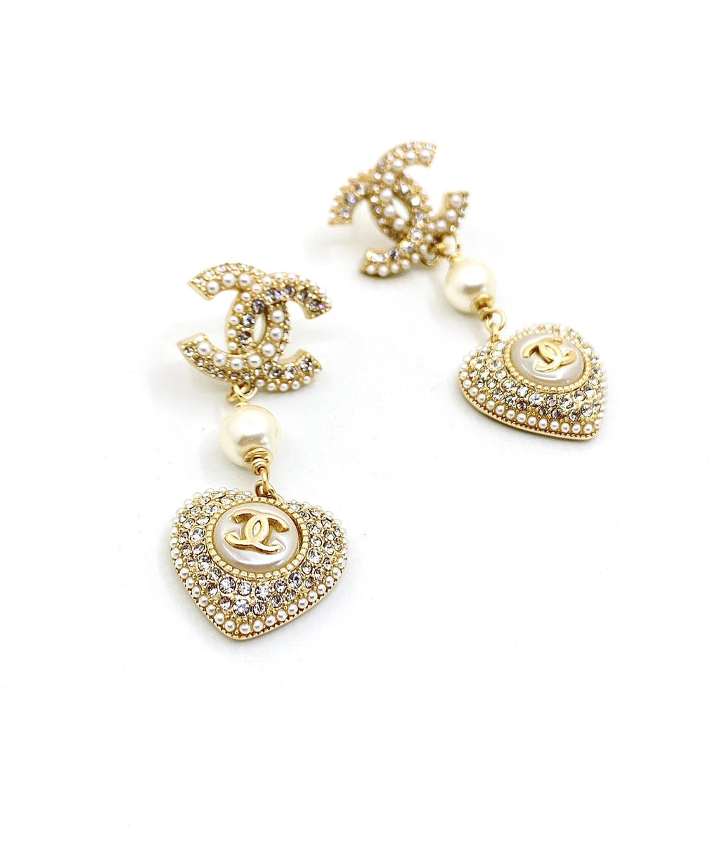 18K Chanel Heart Drop Earrings