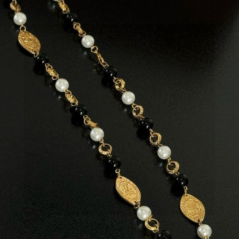 18K Chanel Long Black & White Pearls Necklace