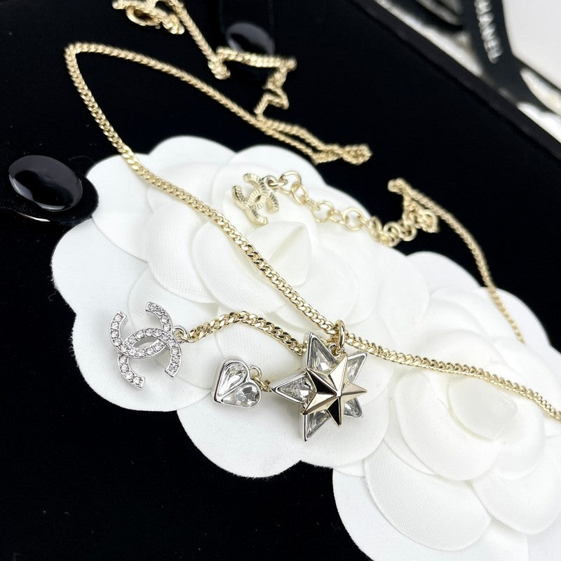 18K Chanel Heart & Star Crystal Necklace