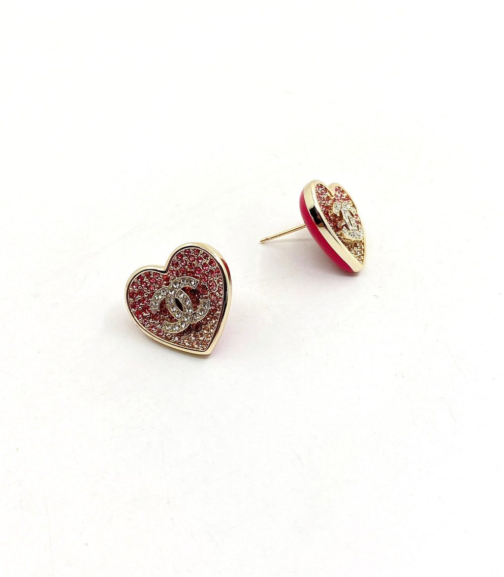 18K Chanel Diamond Pink Heart Earrings