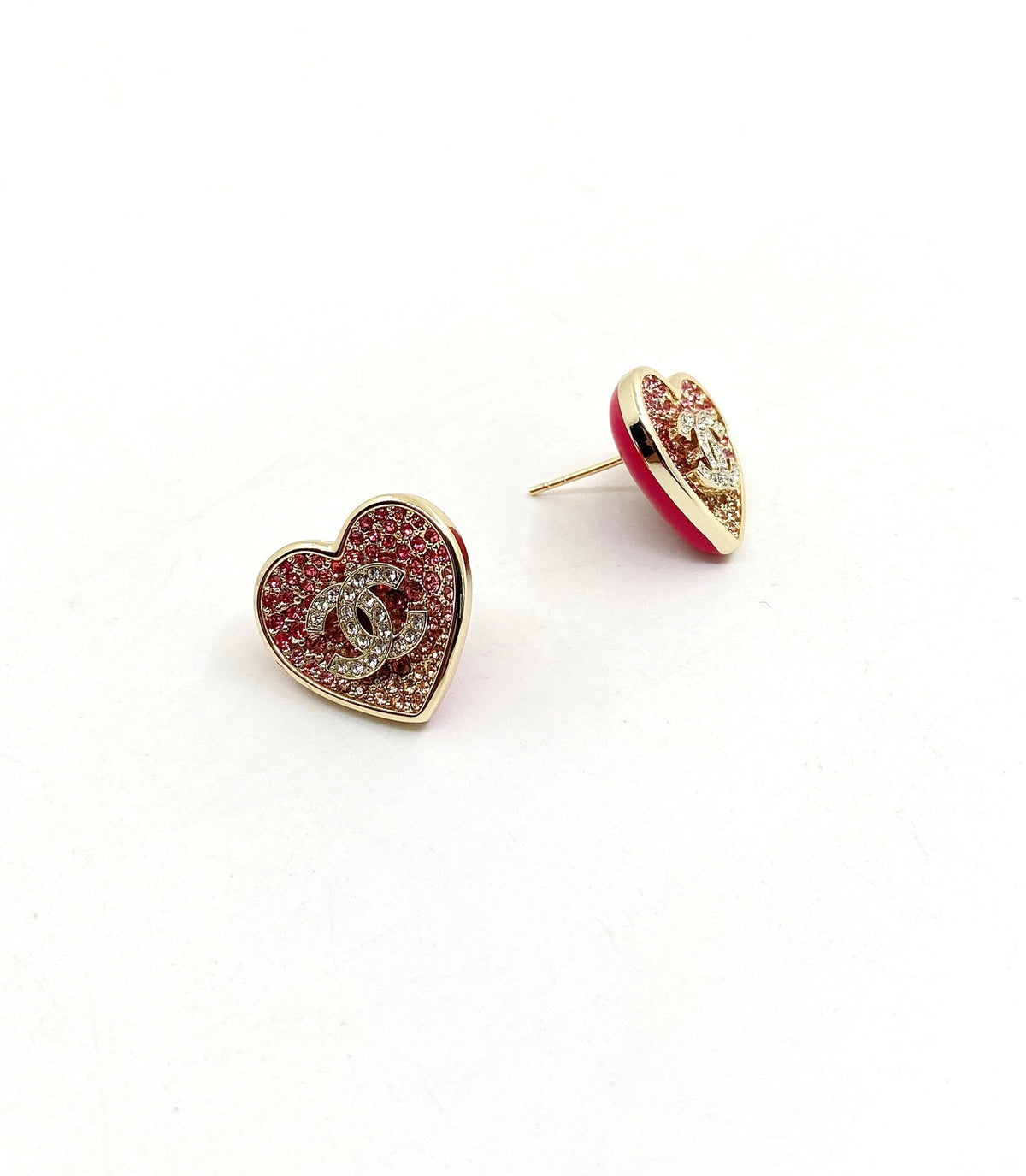 18K Chanel Diamond Pink Heart Earrings