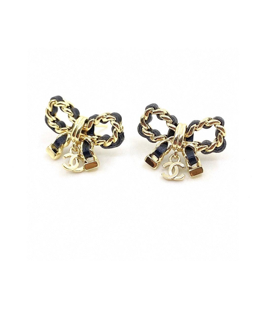 18K Chanel Bow Tie Strass Earrings