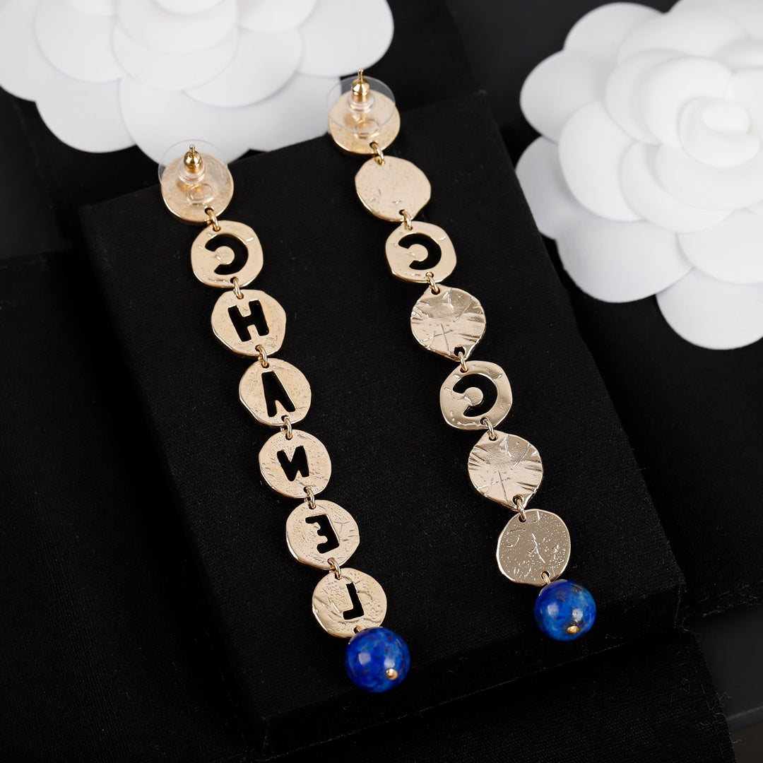 18K Chanel Script Pendant Earrings