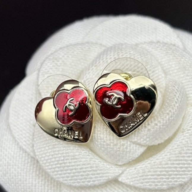 18K Chanel Red Heart Earrings