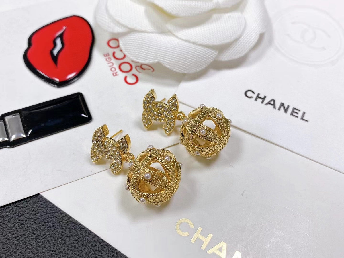 18K Chanel Ball Drop Earrings