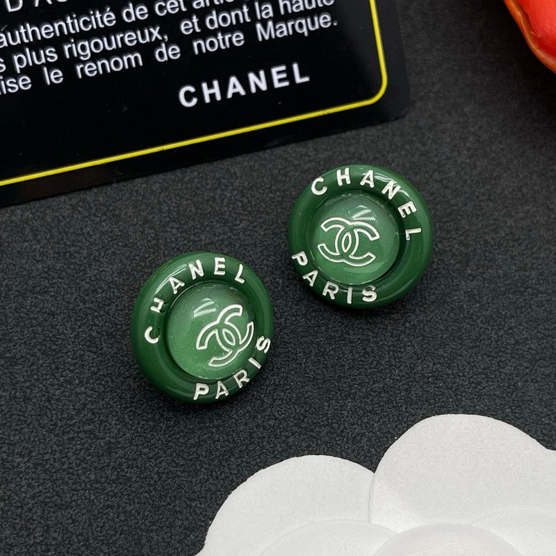 18K Chanel Green Round Earrings