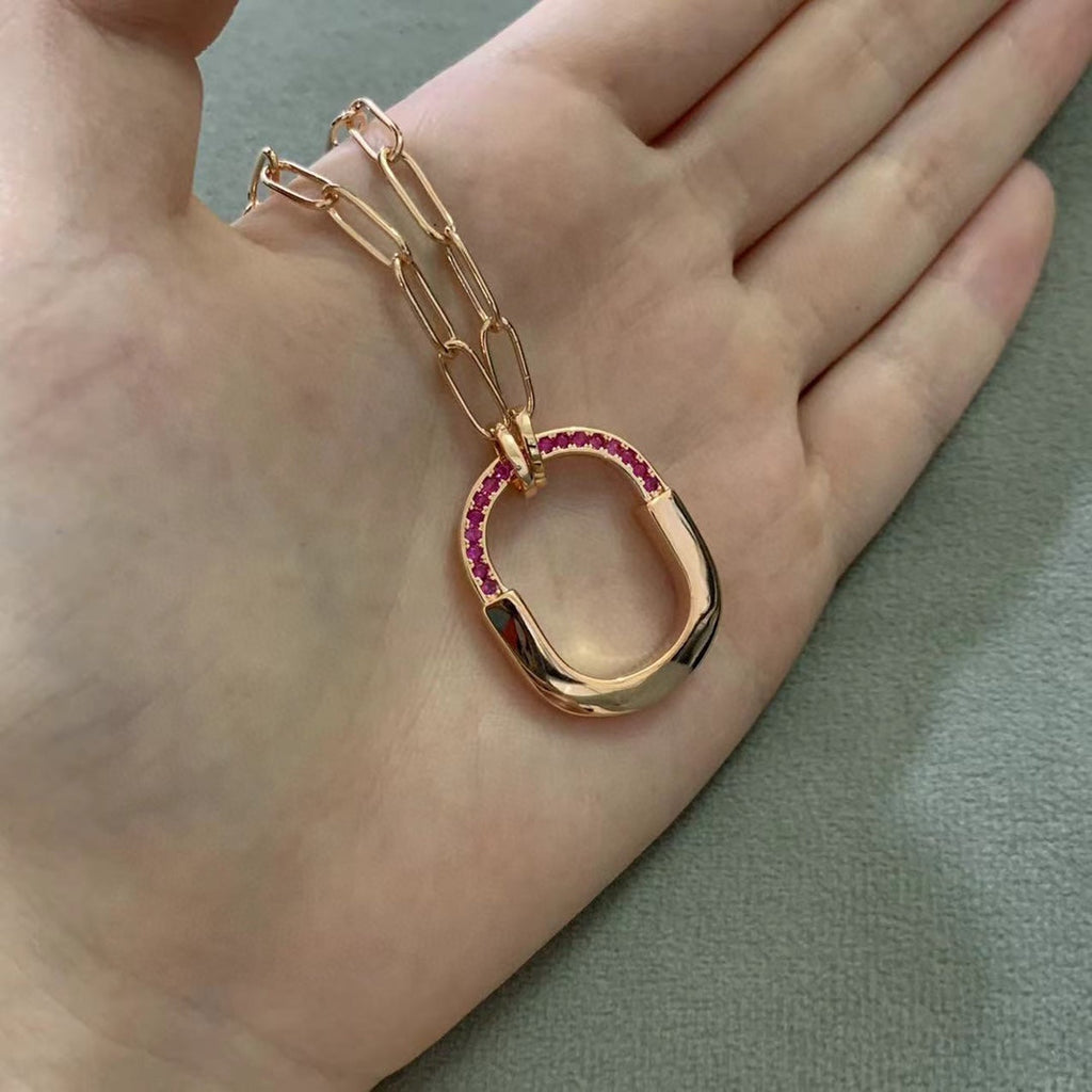 18K Tiffany & Co. Lock Pink Pave Diamonds Necklace