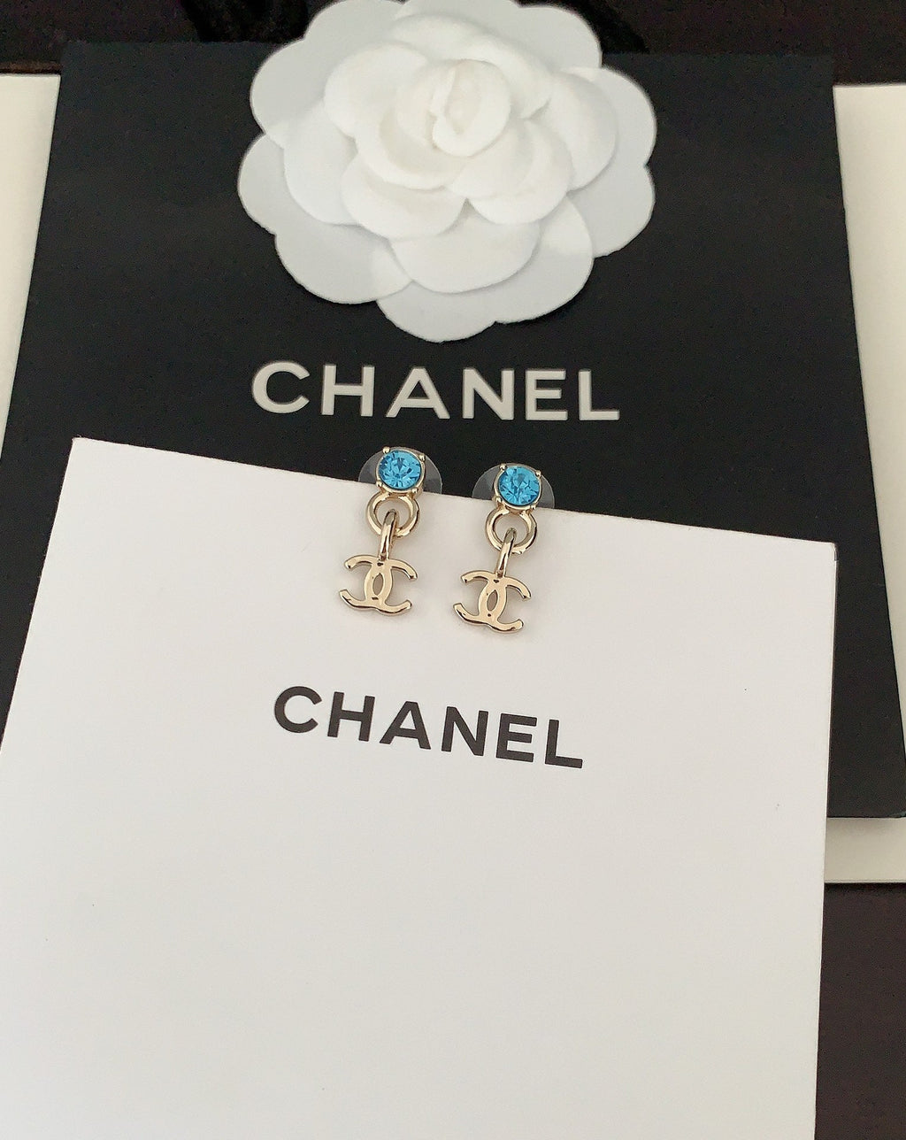 18K Chanel Blue Crystal Earrings