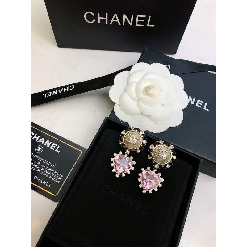 18K Chanel Heart Pink Crystal Earrings