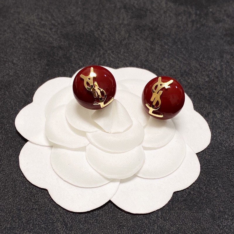 18K Saint Laurent YSL White & Red Earrings