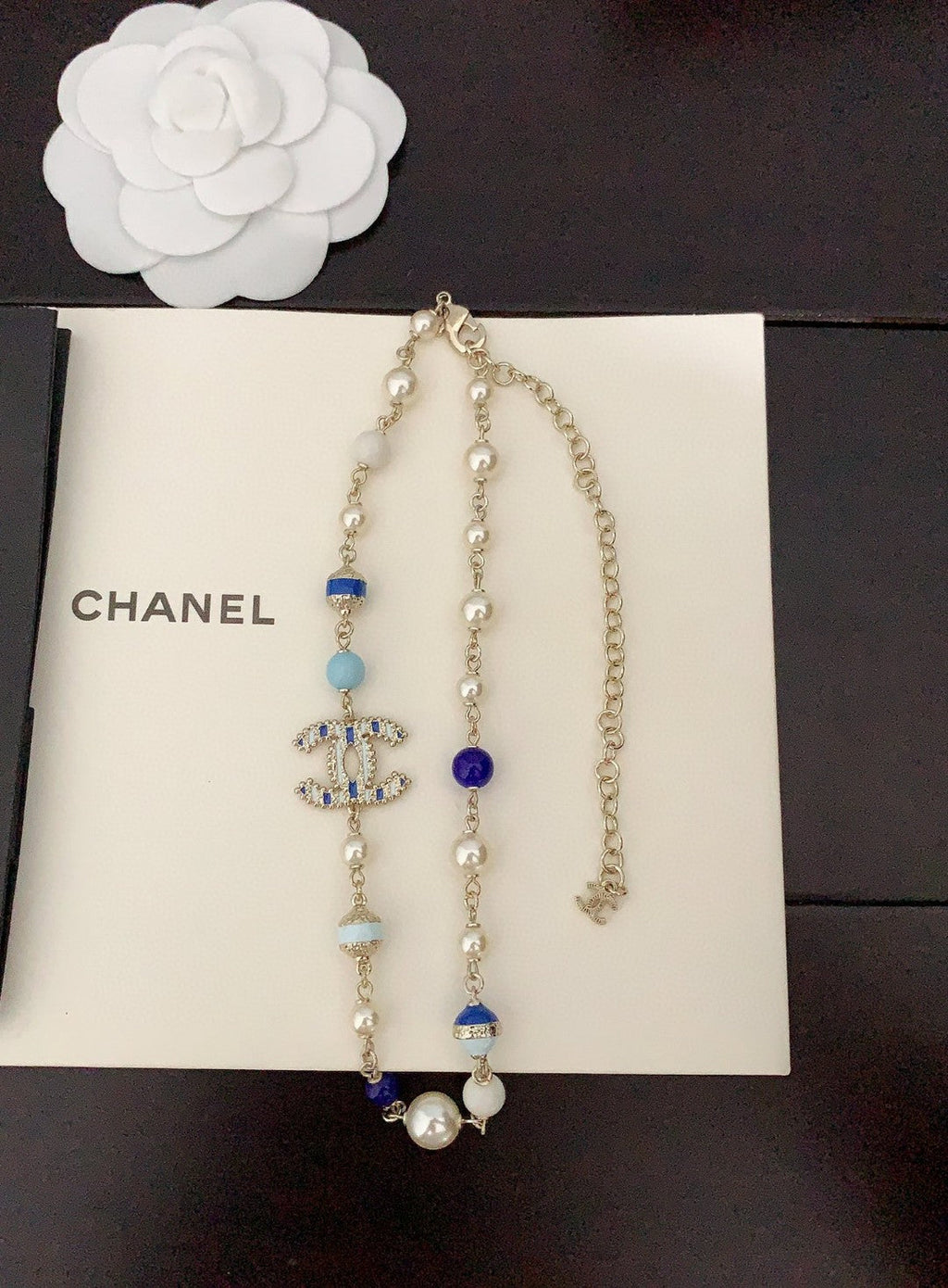 18K Chanel Blue & White Pearls Necklace