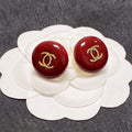18K Chanel Wine Red Round Earrings