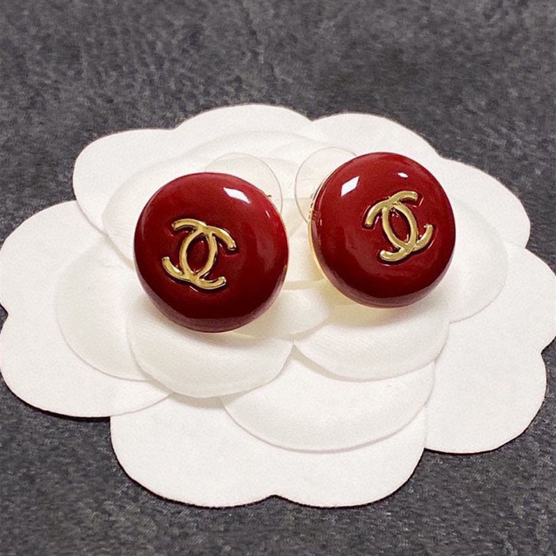 18K Chanel Wine Red Round Earrings