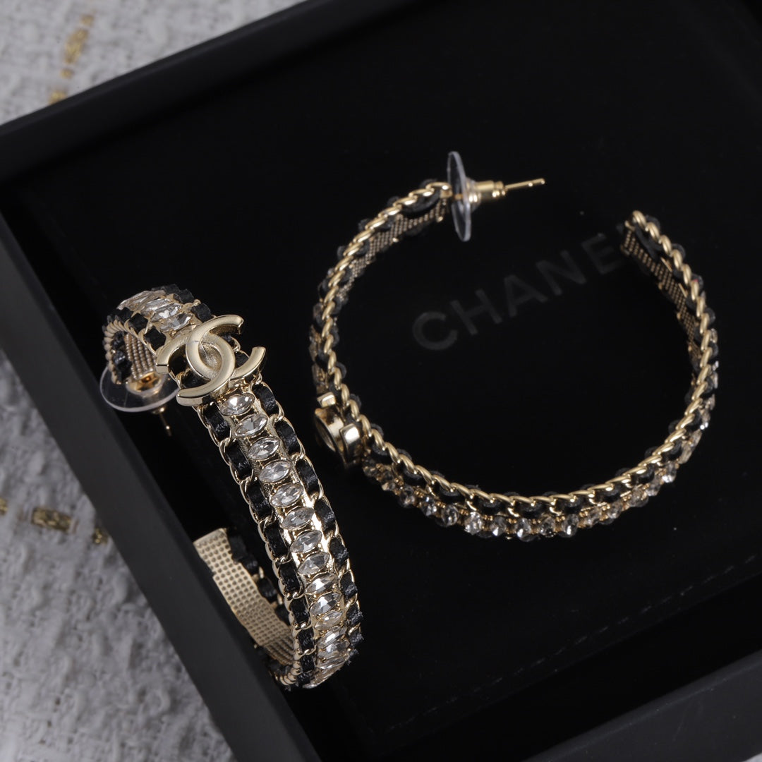 18K Chanel Leather Chain Earrings