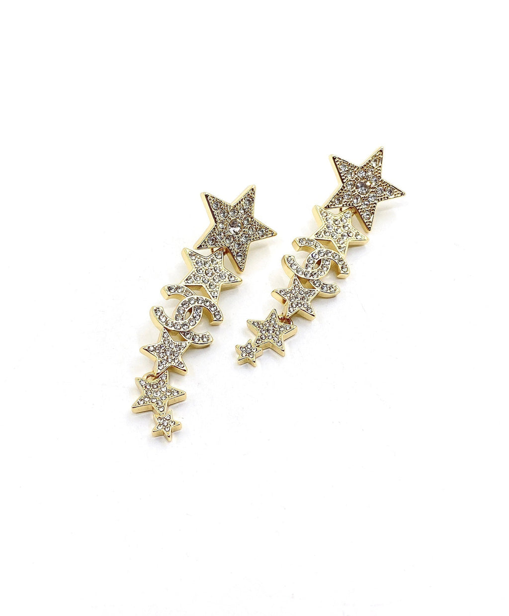 18K Chanel Star Diamonds Long Earrings