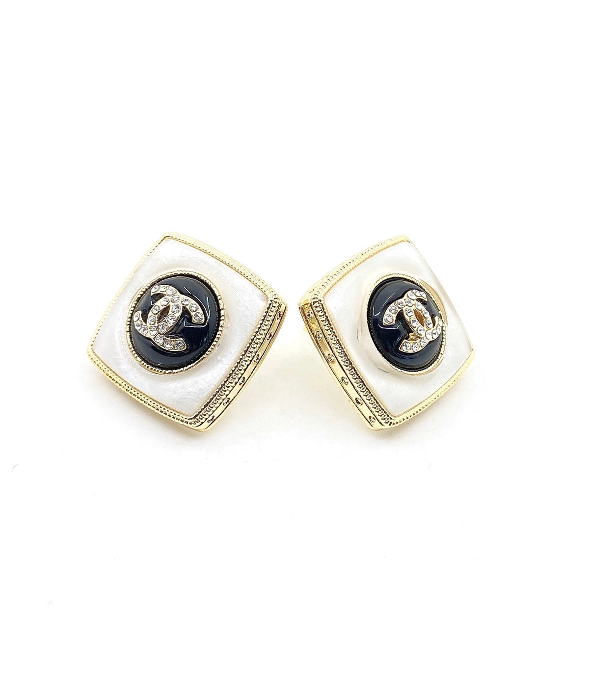 18K Chanel Pearl Square Earrings