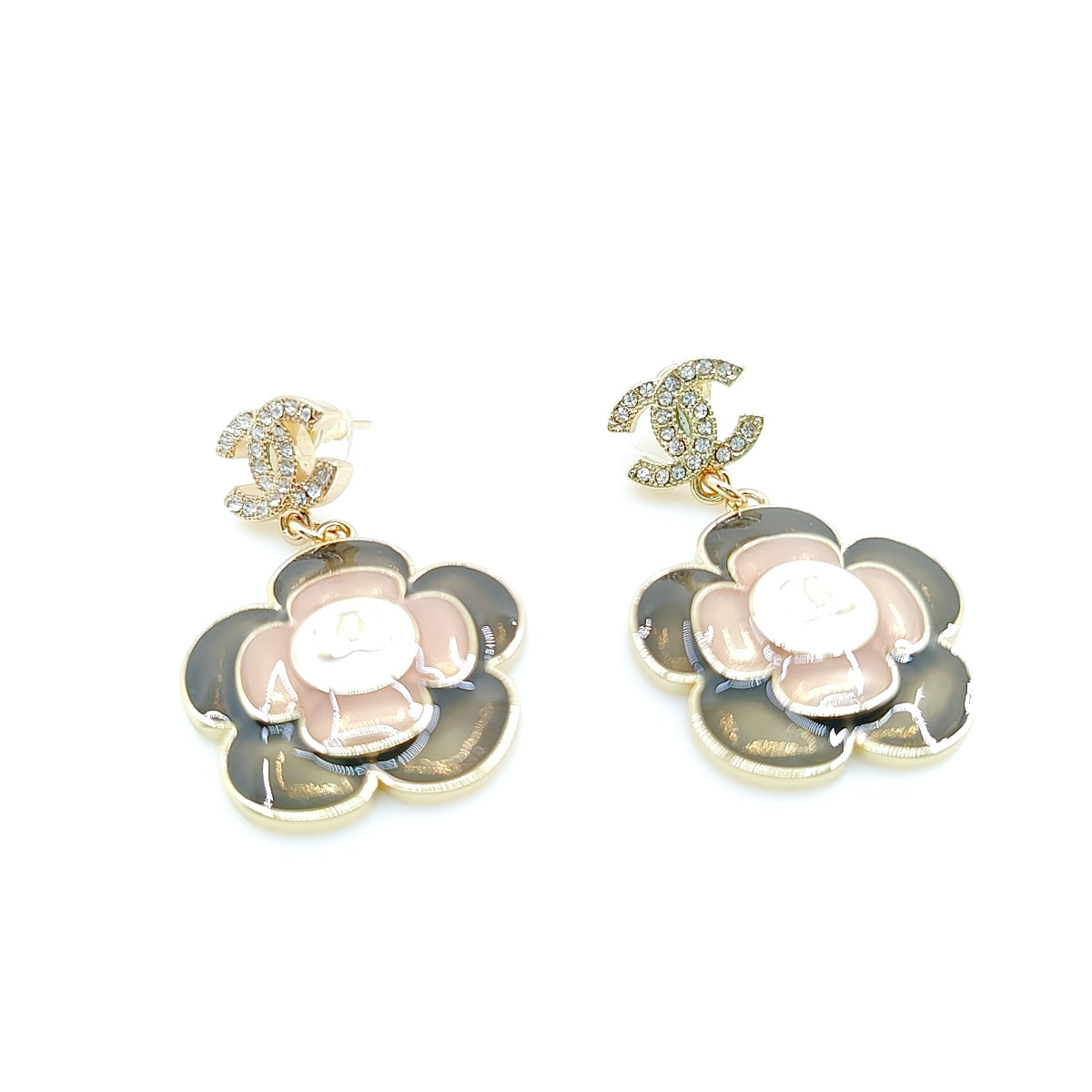 18K Chanel Flower Pendant Earrings