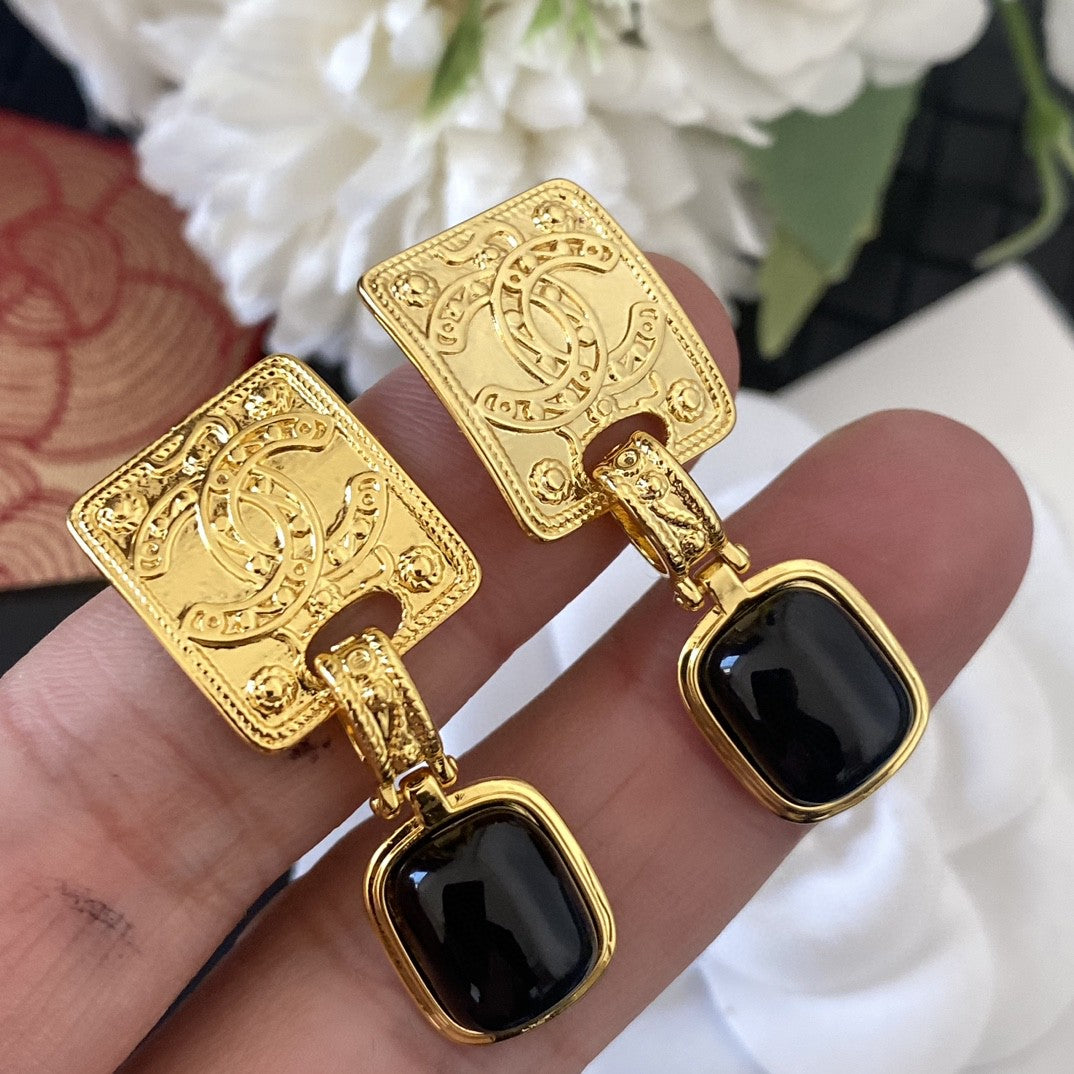 18K Chanel Black Crystal Earrings