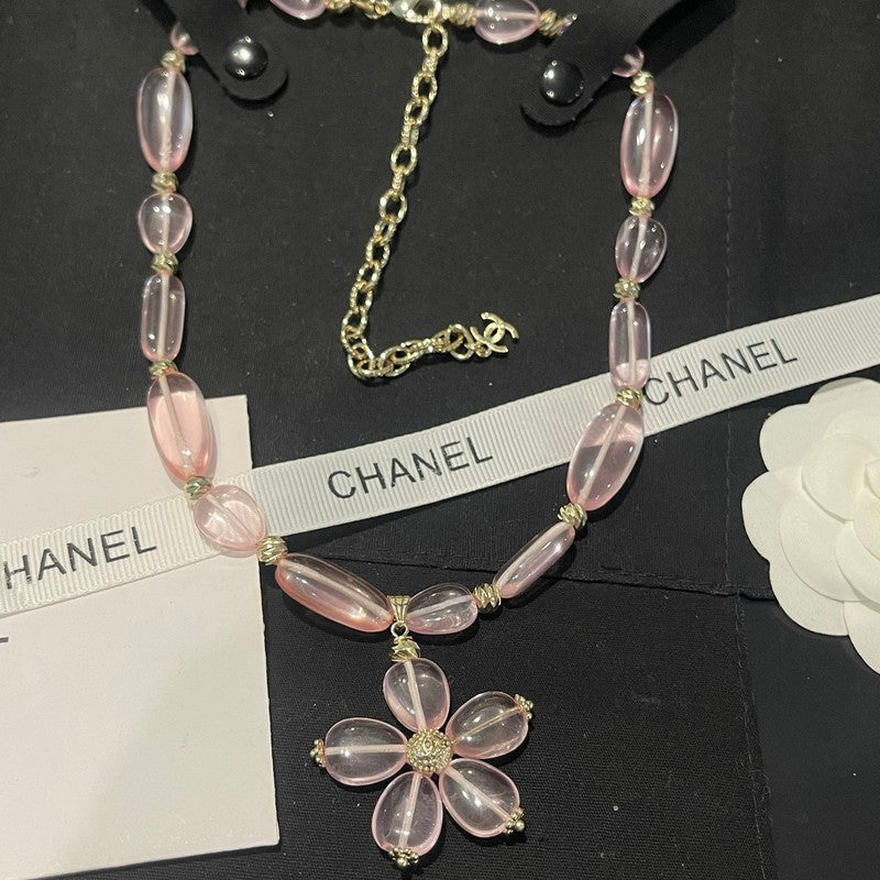 18K Chanel 26C Pink Crystal Flower Necklace