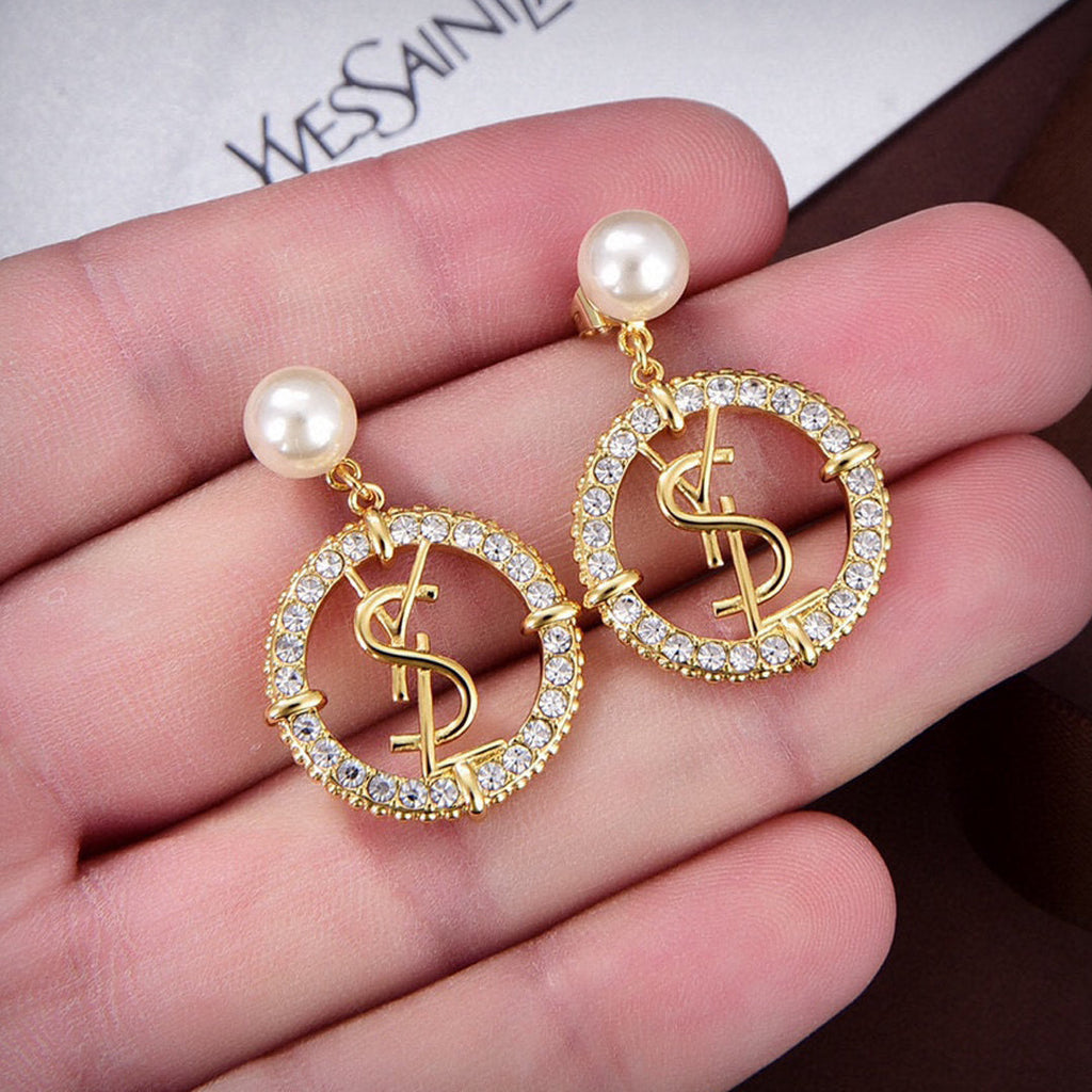 18K Saint Laurent YSL Circle Diamonds Earrings