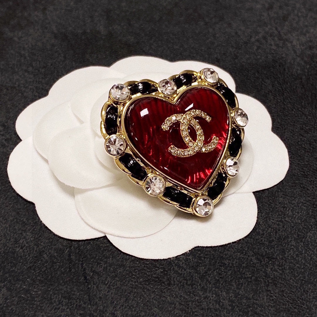 18K Chanel Red Crystal Heart Brooch