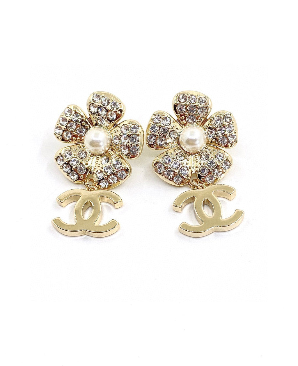 18K Chanel Flower Full Crystals Earrings