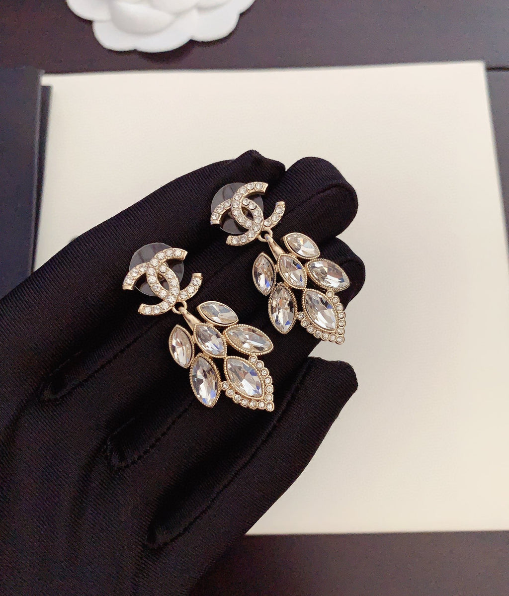 18K Chanel Crystals Pendant Earrings
