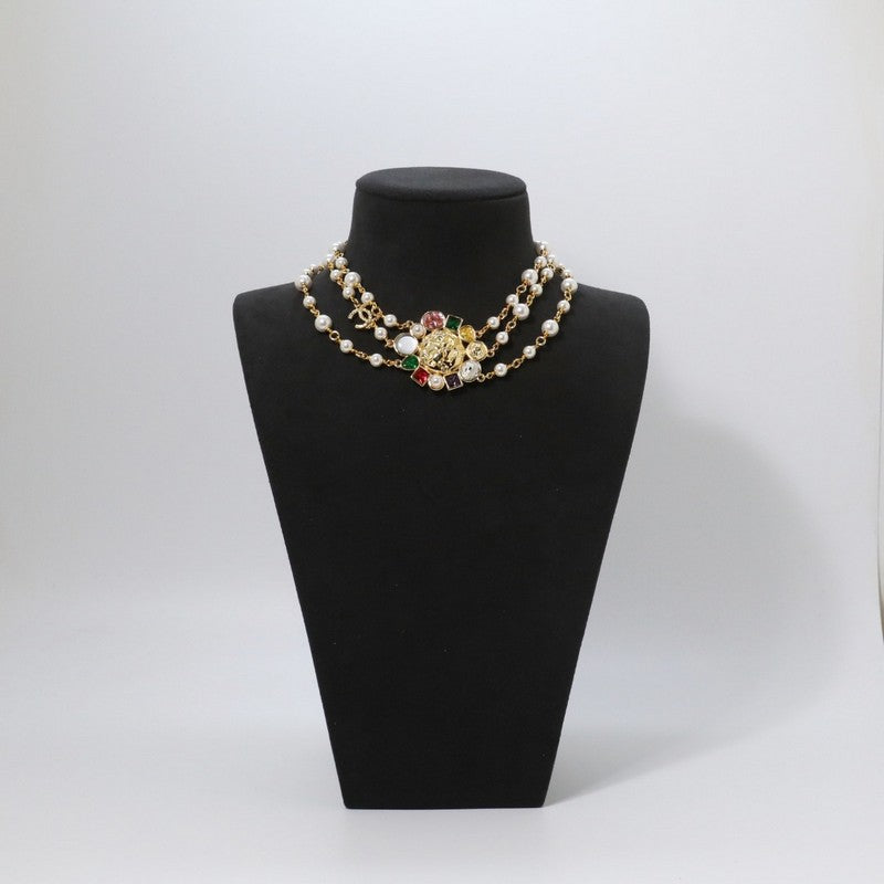 18K Chanel Color Crystal Pearls Choker Necklace