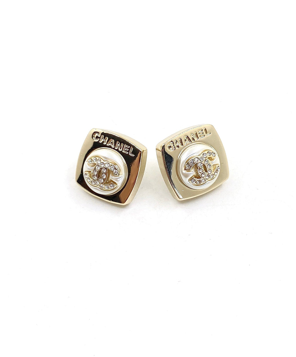 18K Chanel Diamond Square Earrings