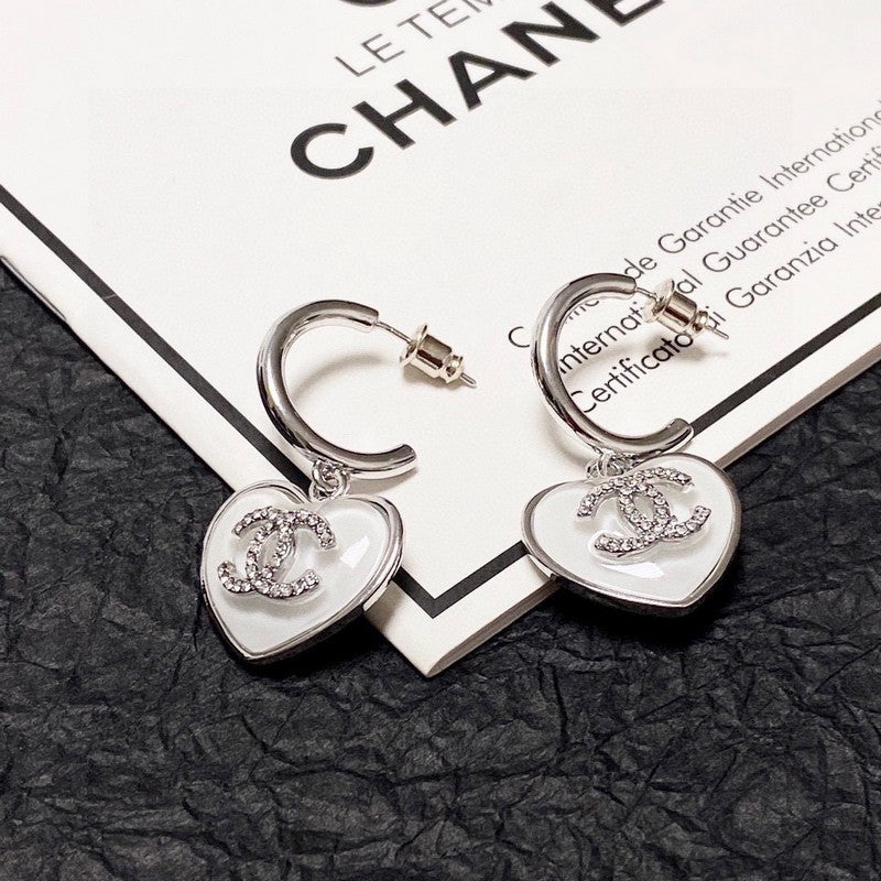 18K Chanel White Heart Earrings