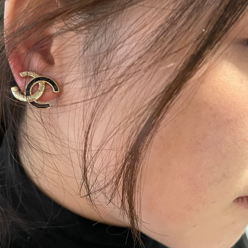 18K Chanel 26C Black Gold Diamond Earrings