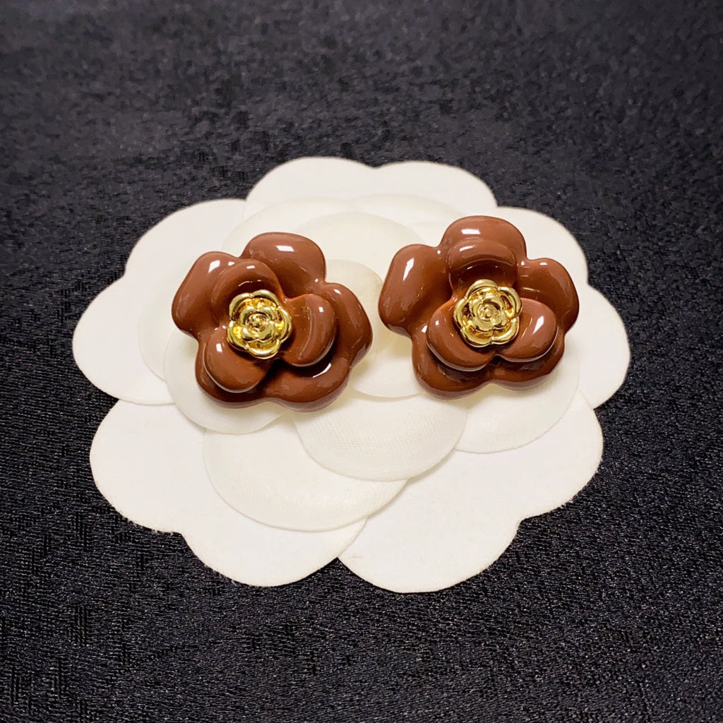 18K Chanel Red Camellia Resin Earrings