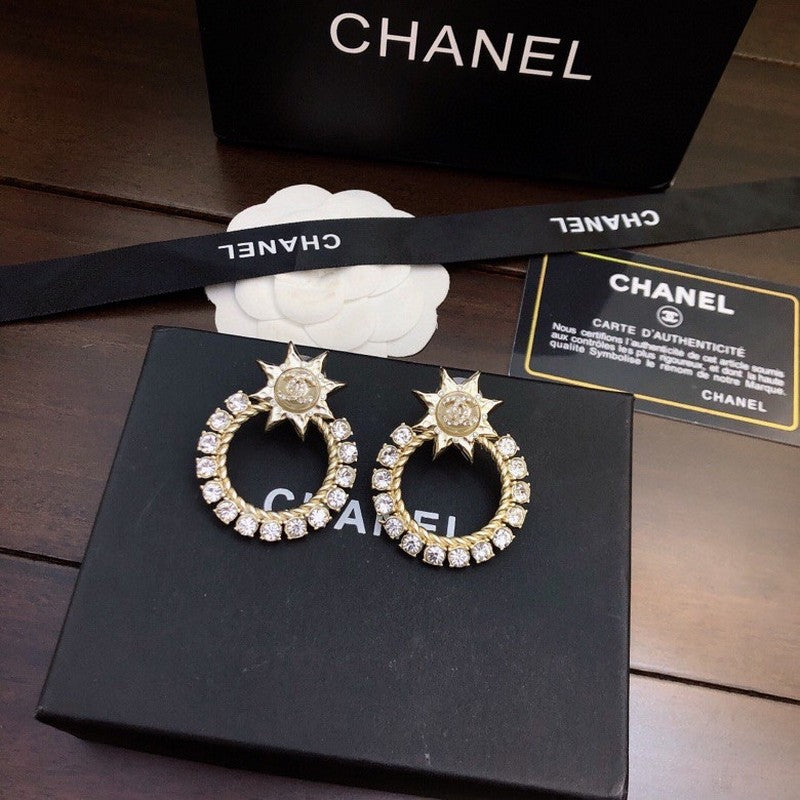 18K Chanel Star Full Crystal Earrings