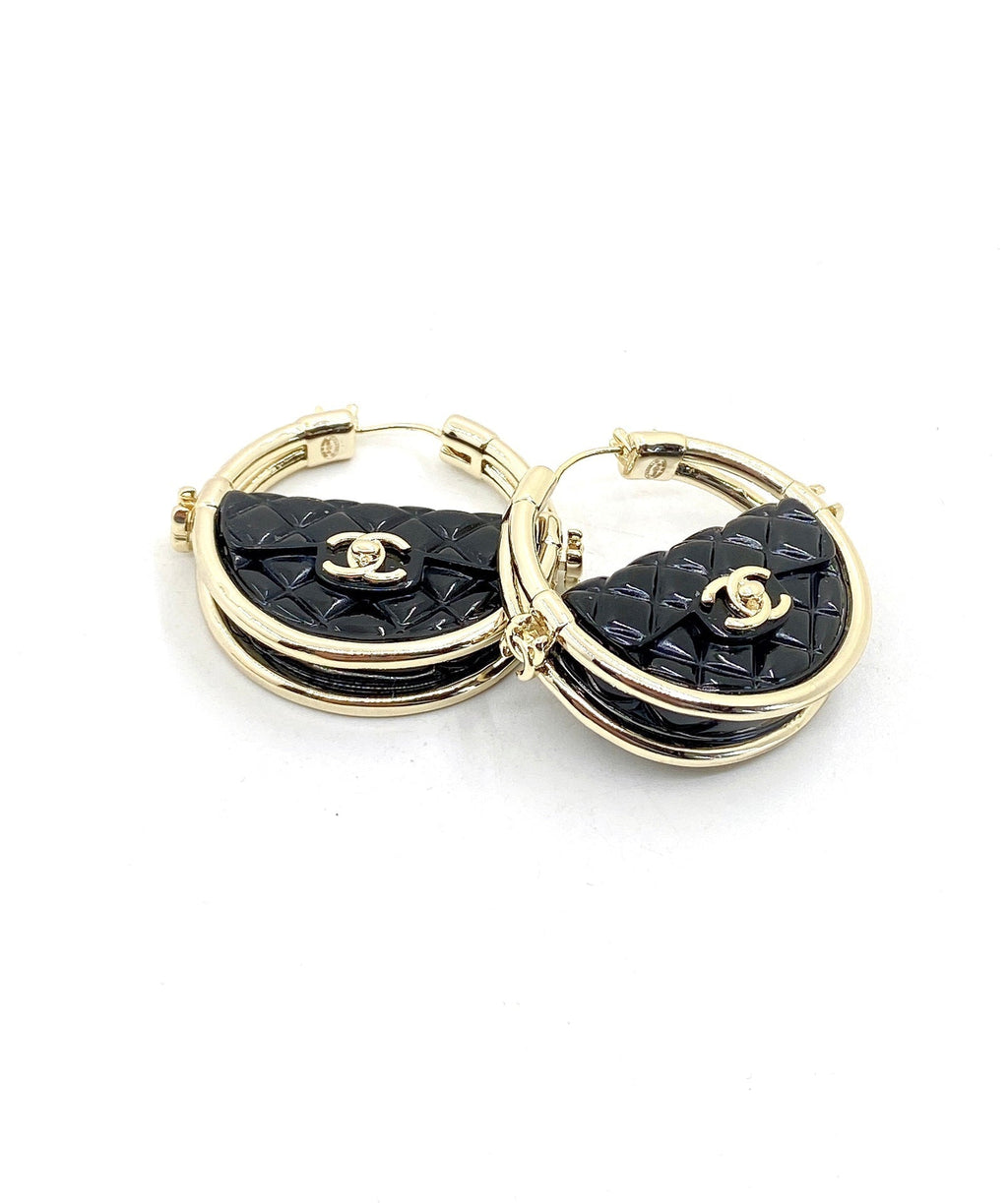 18K Chanel Black Bag Earrings