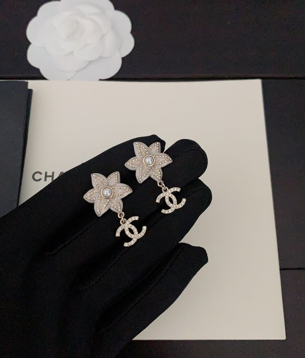 18K Chanel Camellia Pendant Earrings