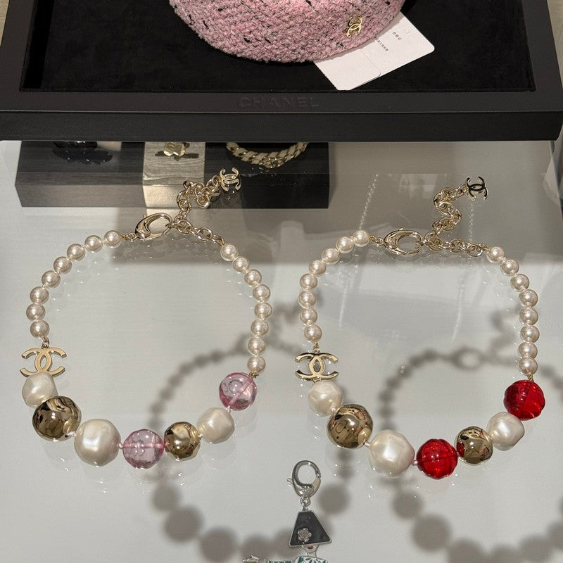 18K Chanel Red Crystal Pearl Choker Necklace