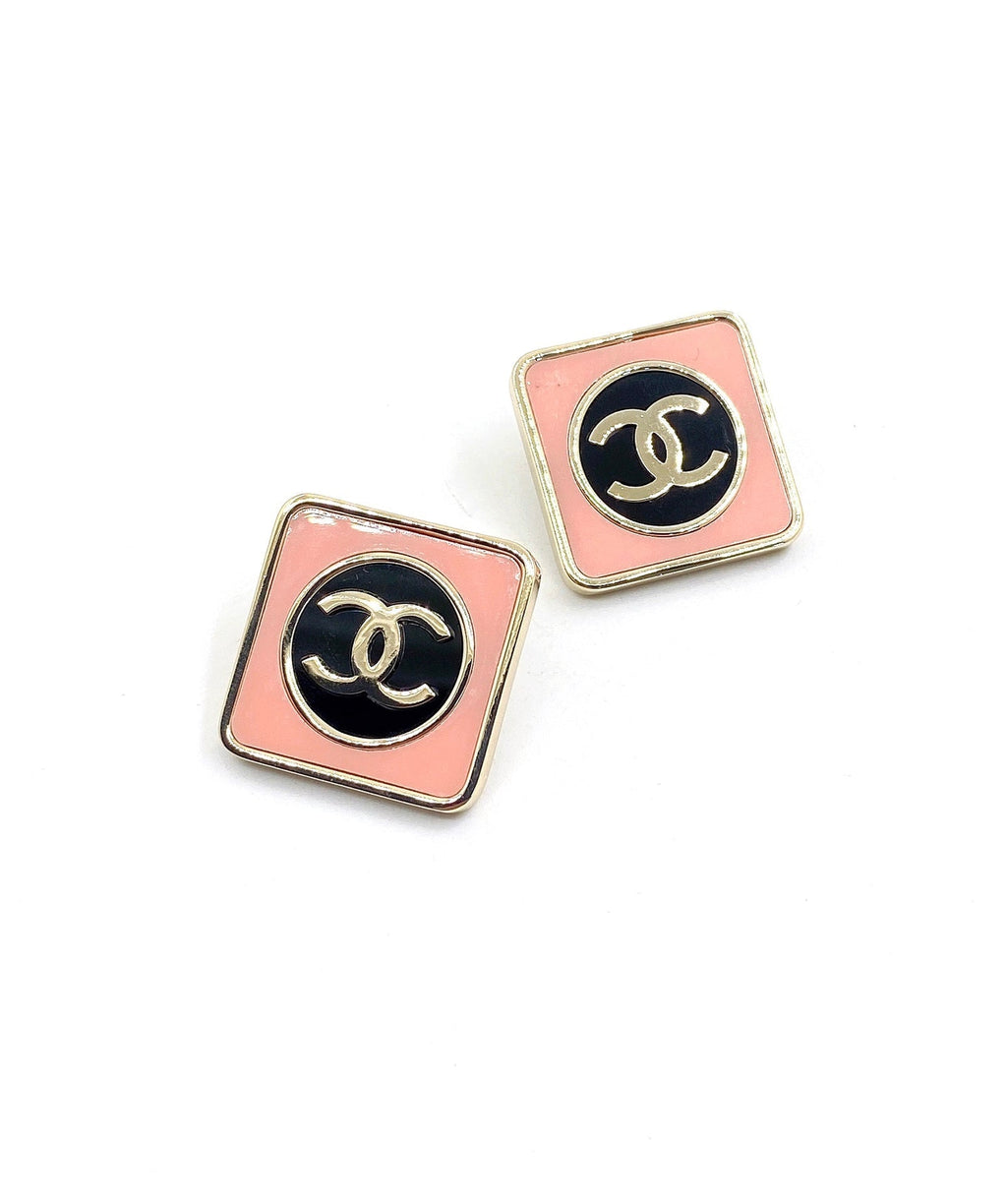 18K Chanel Square Pink Earrings