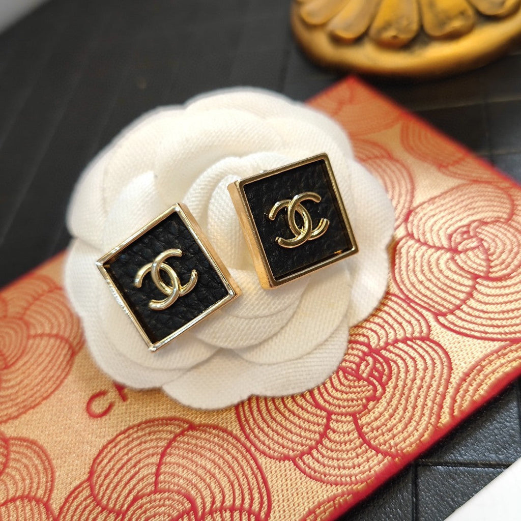 18K Chanel Black Square Earrings