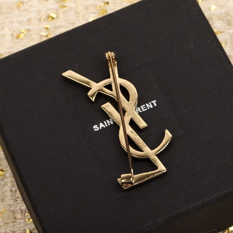 18K Saint Laurent YSL Stripe Gold Brooch
