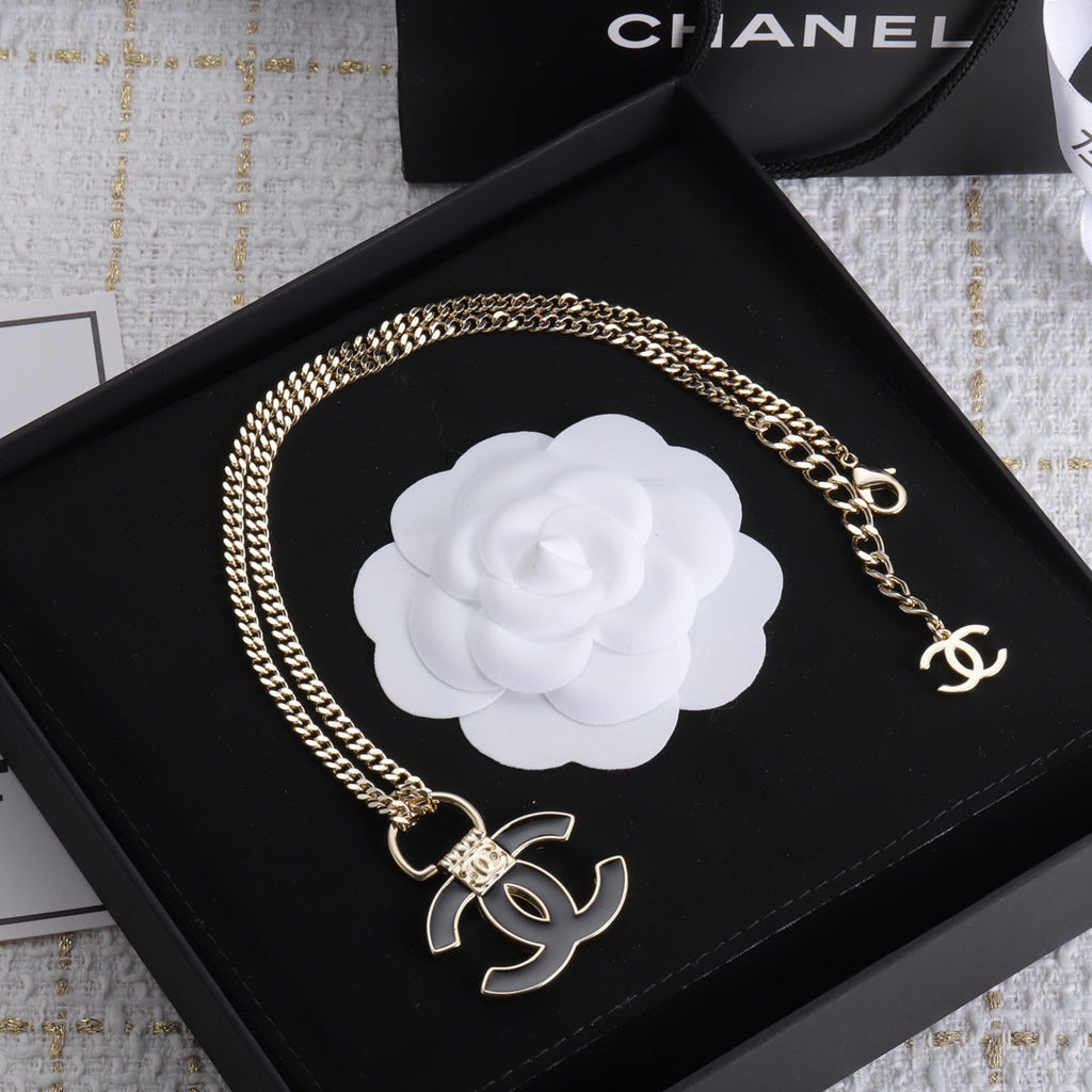 18K Chanel Black Resin Logo Necklace