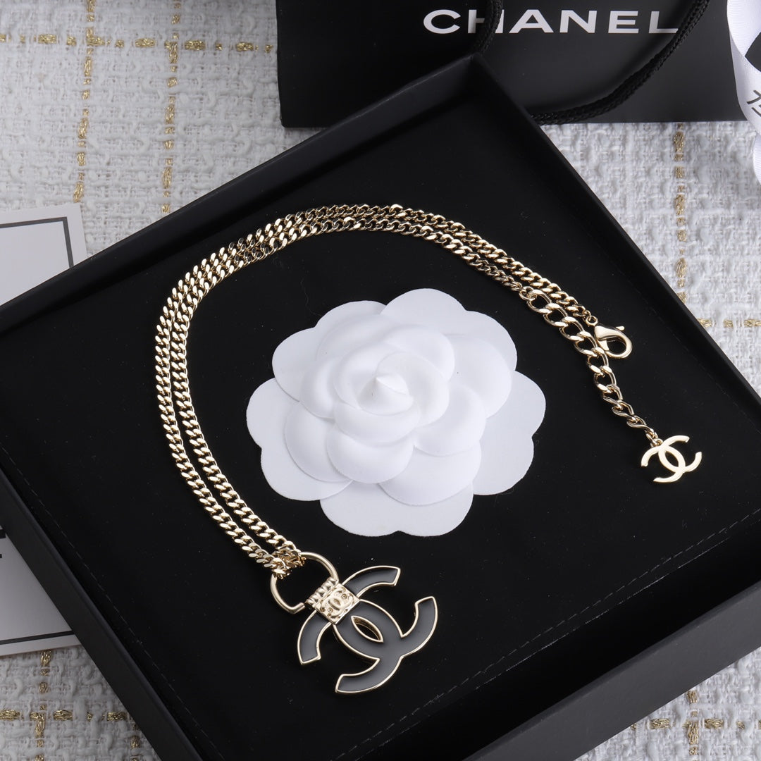 18K Chanel Black Resin Logo Necklace
