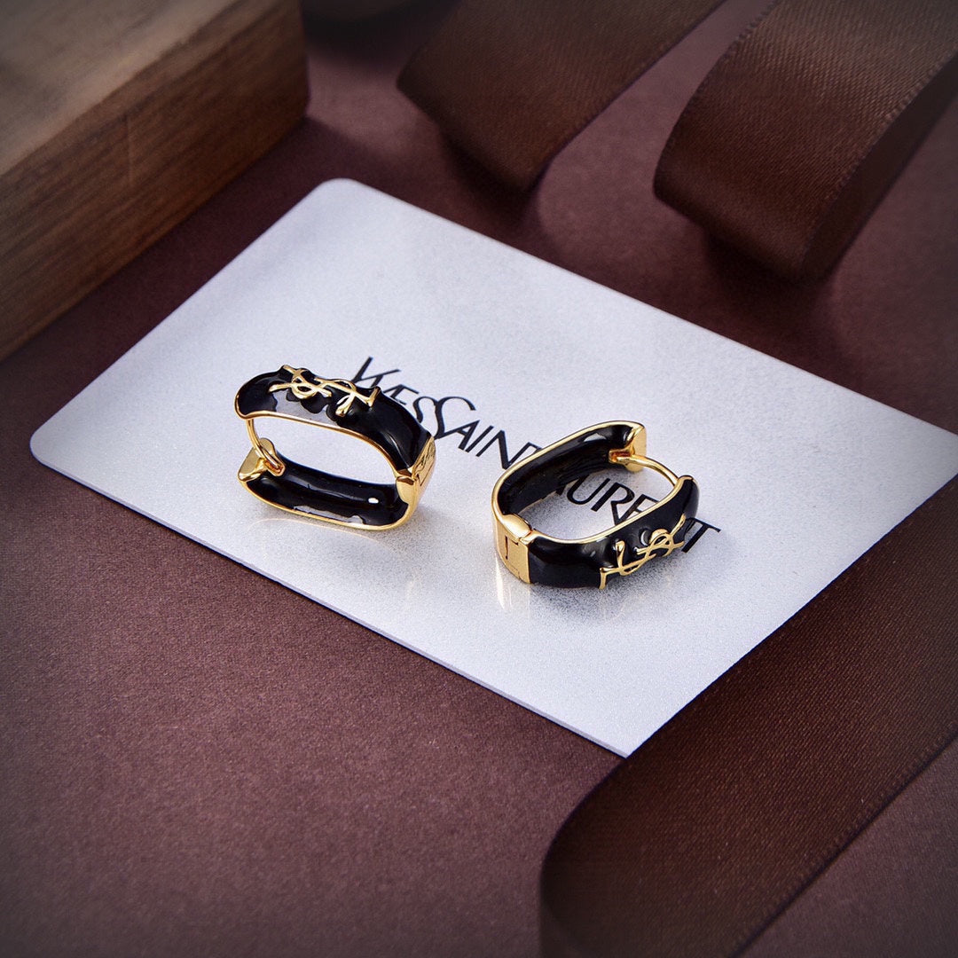 18K Saint Laurent YSL Black Earrings