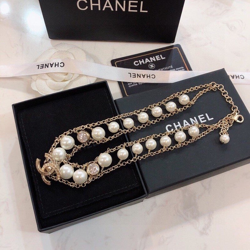 18K Chanel Pearl Choker Chain Necklace