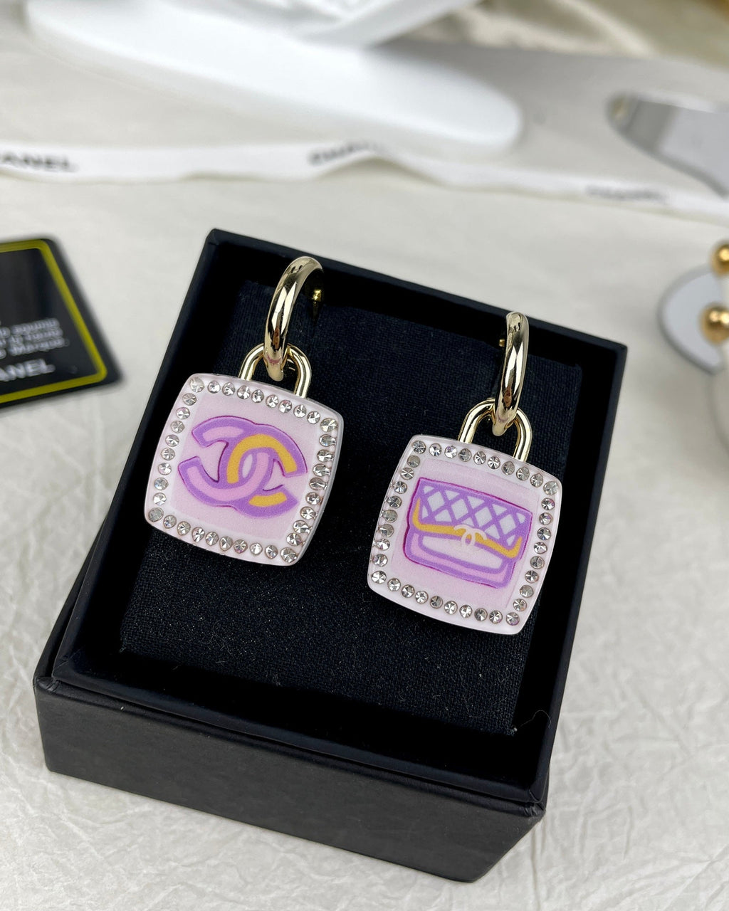 18K Chanel Pink Bottle Earrings