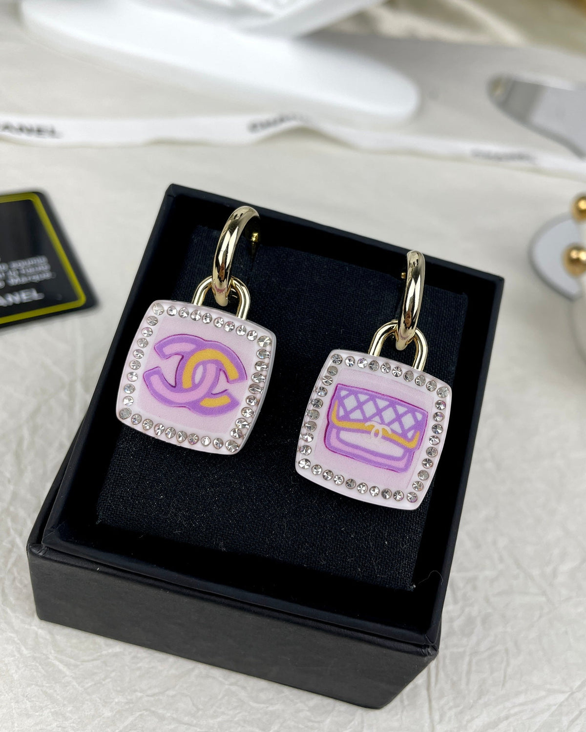18K Chanel Pink Bottle Earrings