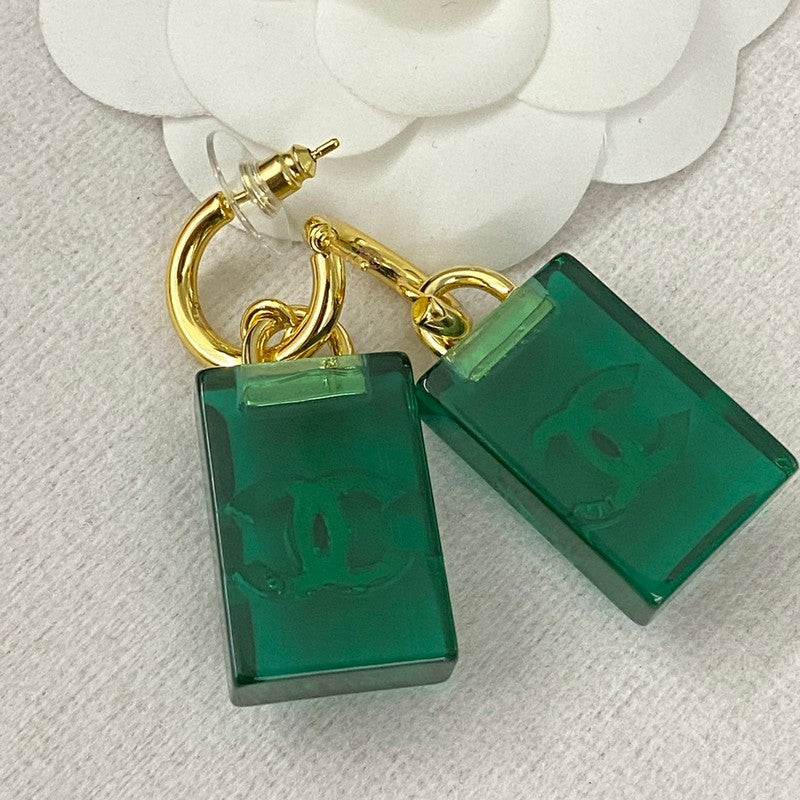 18K Chanel Green Perfume Bottle Earrings