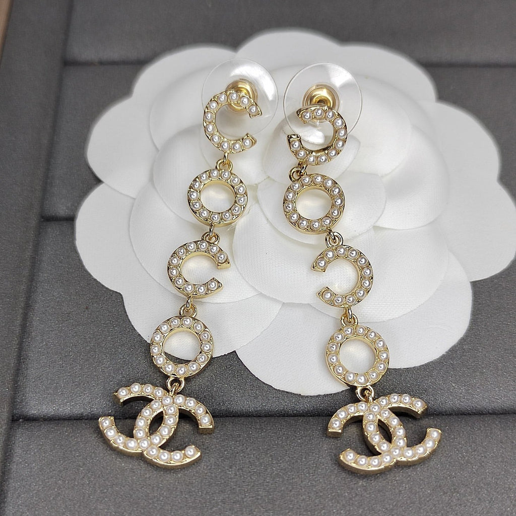 18K Chanel Pearl Pendant Earrings