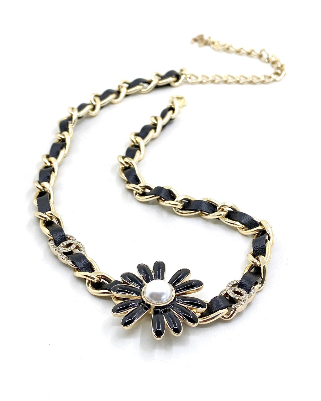 18K Chanel Flower Leather Choker Necklace