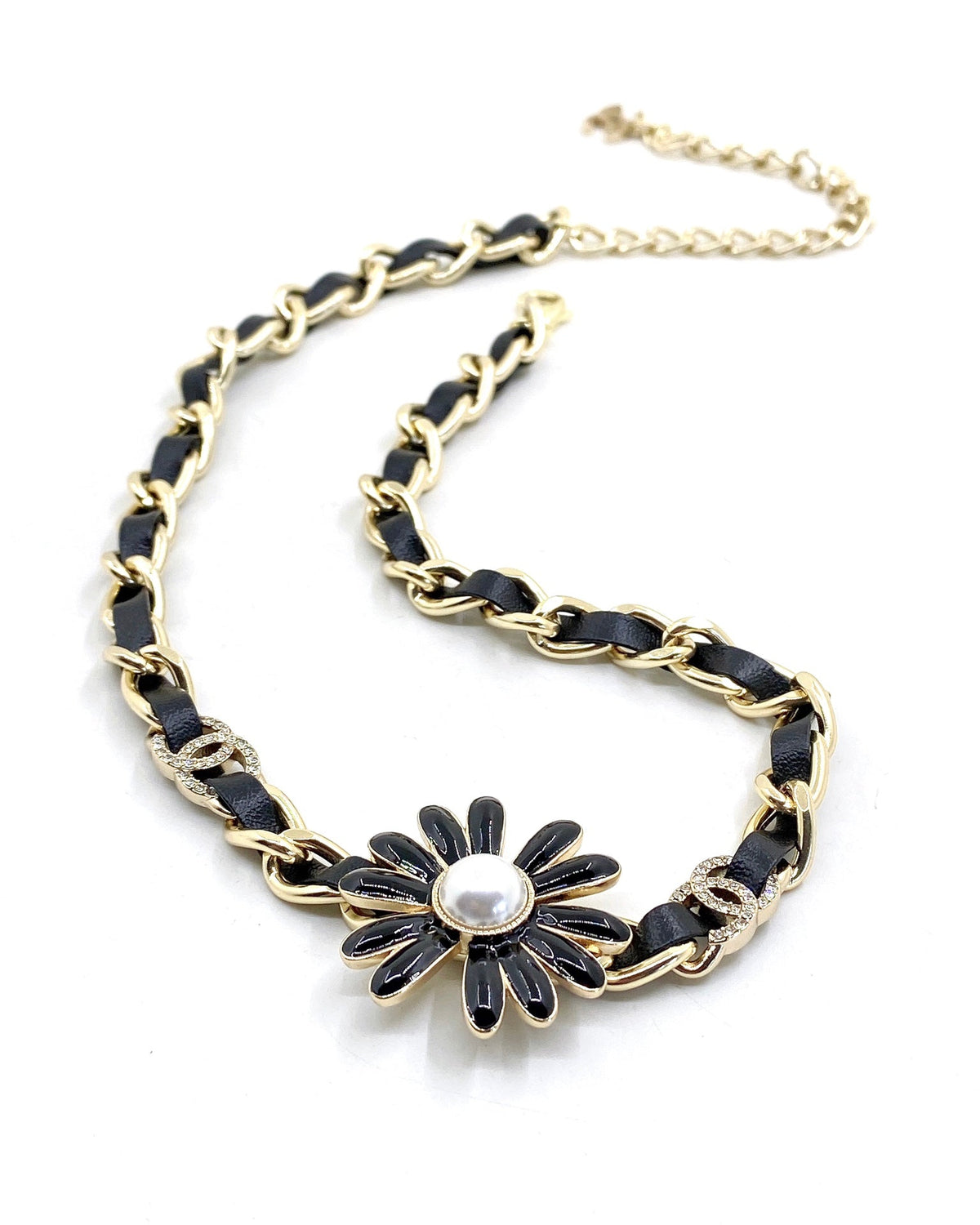 18K Chanel Flower Leather Choker Necklace