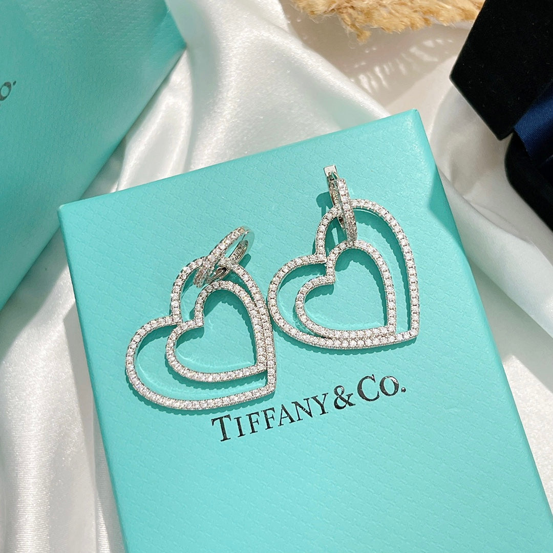 18K Tiffany & Co. Double Heart Diamond Earrings